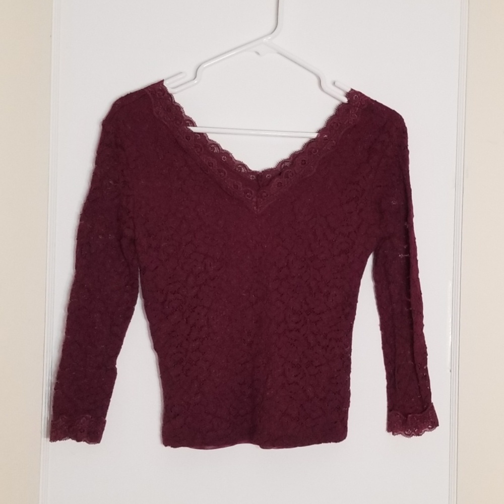 U2B Maroon V Line Long Sleeve Top